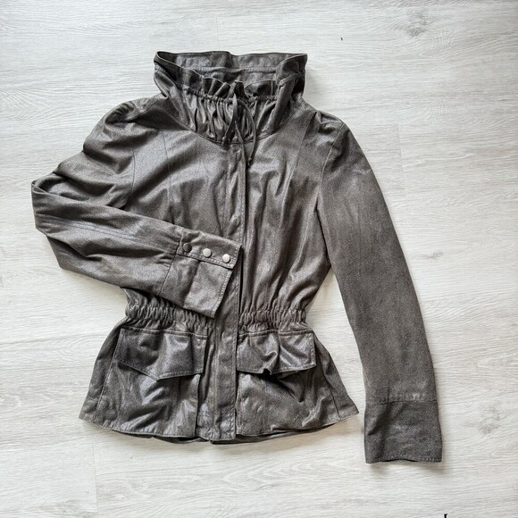 Della Spiga Jackets & Blazers - Della Spiga Italy Faux Leather Utility Jacket Brown Cinched Waist Women's Size 4